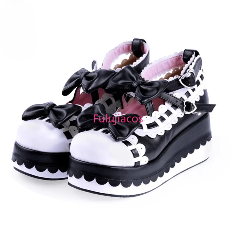 Female Japan Anime Maid Cosplay Lolita Shoes Spring Women Wedges Sandals High Heels Leather Princess Platform Shoes Plus Size