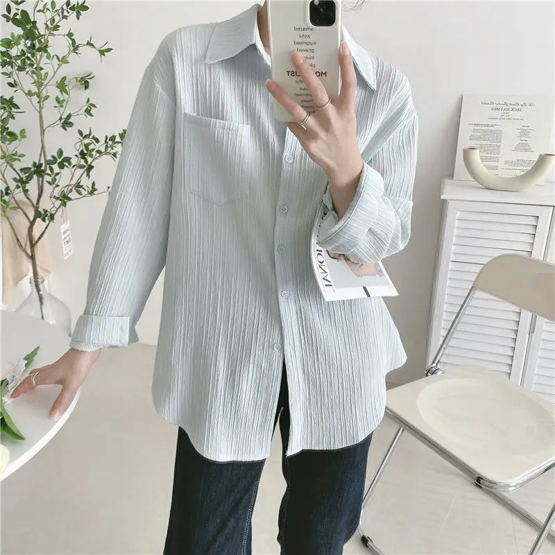 New Women's Clothing Pockets Comfortable Button Loose Fashion Spring Summer Casual Elegant Solid Screw Thread Simplicity Blouses