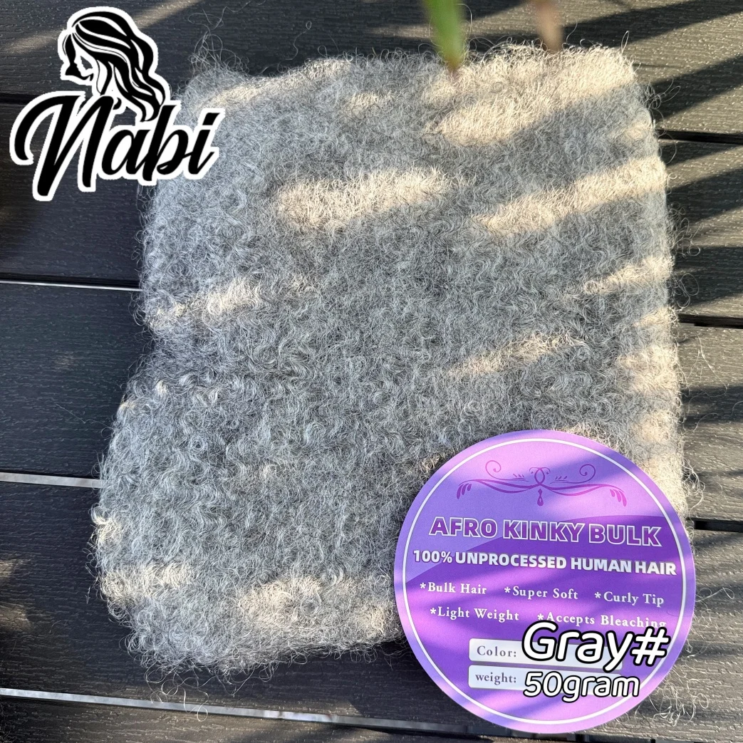 

Натуральные волосы Nabi Gray Afro Kinky, 50 г/1 шт., 20 дюймов, цветные, Реми, для микроплетения, локсов и наращивания