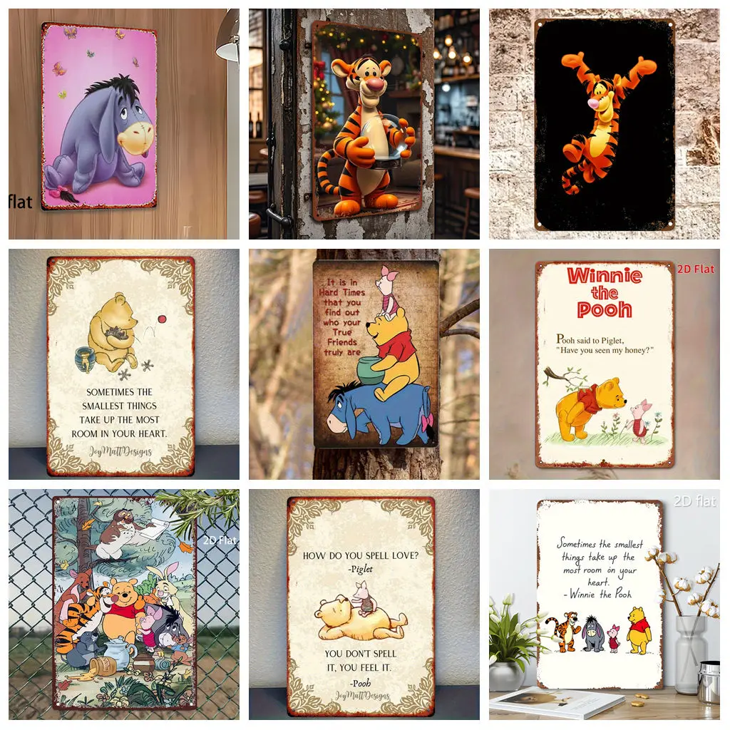 

Miniso Disney Winnie the Pooh Heartwarming Tin Signs Metal Tin Signs Posters Decor Metal Plaque Wall Art Decor for Garage Bar
