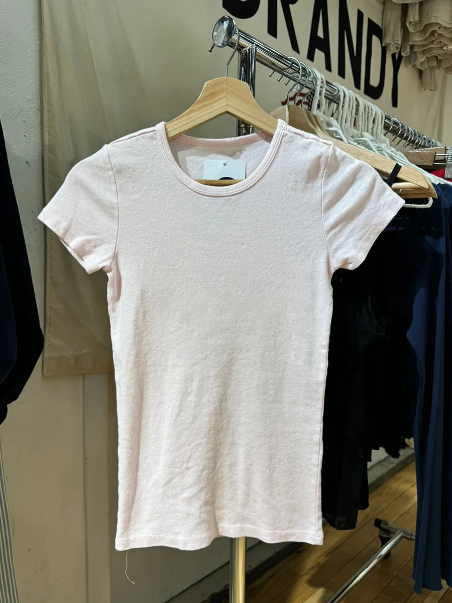 Baby Pink Slim Basic T-shirt Woman Summer Round Neck Short Sleeve Cotton Tee Tops Casual Sweet Cute Solid Simple Tshirt Y2k Top