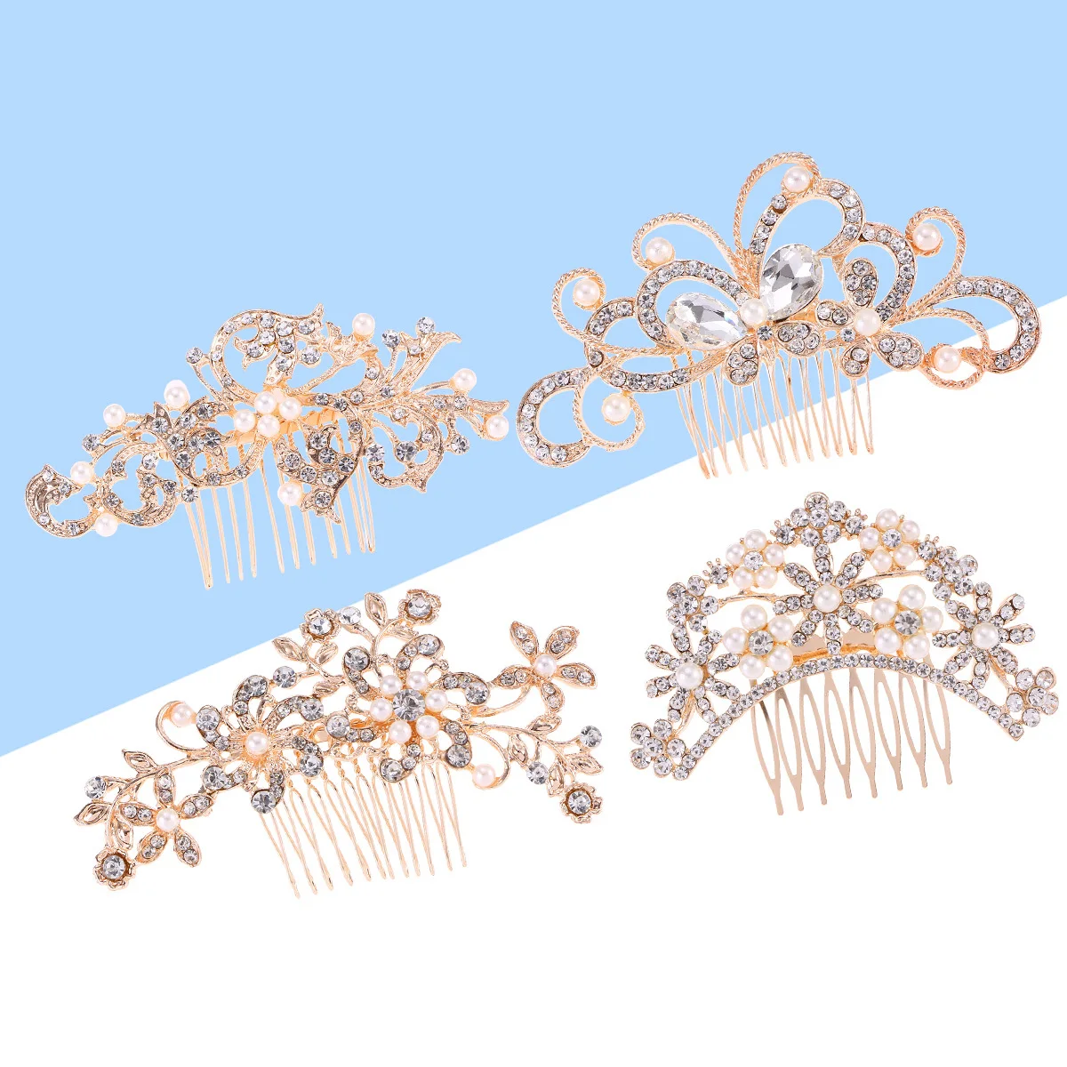 

4 шт., свадебная заколка для волос со стразами, набор расчесок из розового золота и жемчуга, свадебная заколка для волос, элегантный головной убор, подарок на вечеринку подружек невесты