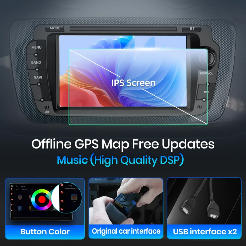 Radio de coche Junsun Android 16 con CarPlay inalámbrico y Android Auto para Seat Ibiza 6J 2008 2009 2010 2011 2012 2013, reproductor multimedia con GPS, navegación, pantalla táctil IPS de 7 pulgadas, estéreo, Bluetooth, DSP, FM, RDS, SWC, 5G, WiFi 6