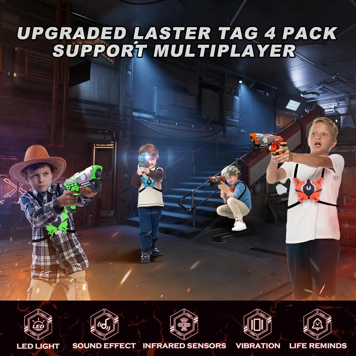 Vatos Infrarot Laser Tag Pistole Daten Sync Westen x4 für Kinder Erwachsene Indoor Outdoor Spiel Spielzeug Laser Tag Blaster Geschenk für Jungen
