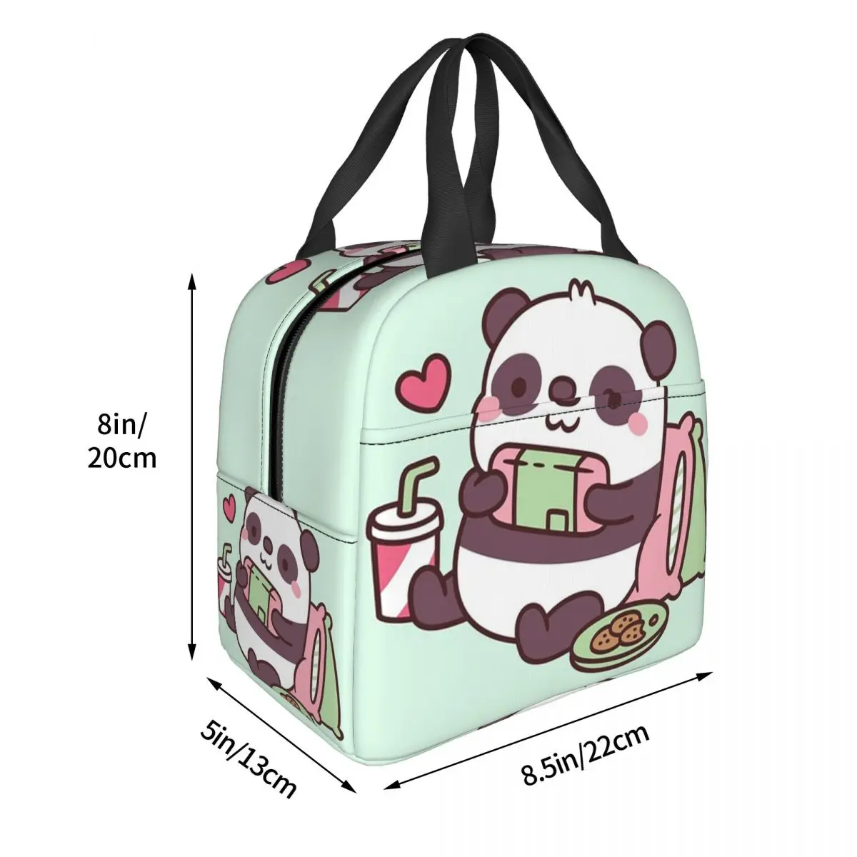 Cartoon Panda Playing Video Games Insulated Lunch Bag for Women Kids Portable Food Boxes Thermal Lunch Box Tote