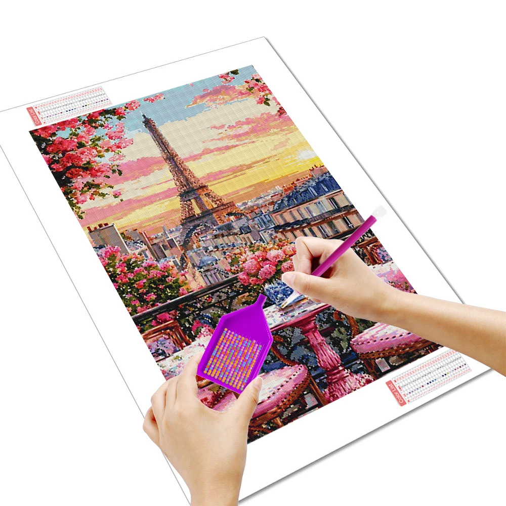 Huacan DIY Diamond Painting Sunset Building Diamond Mosaic Landscape Flower Complete Kit Decorative Paintings