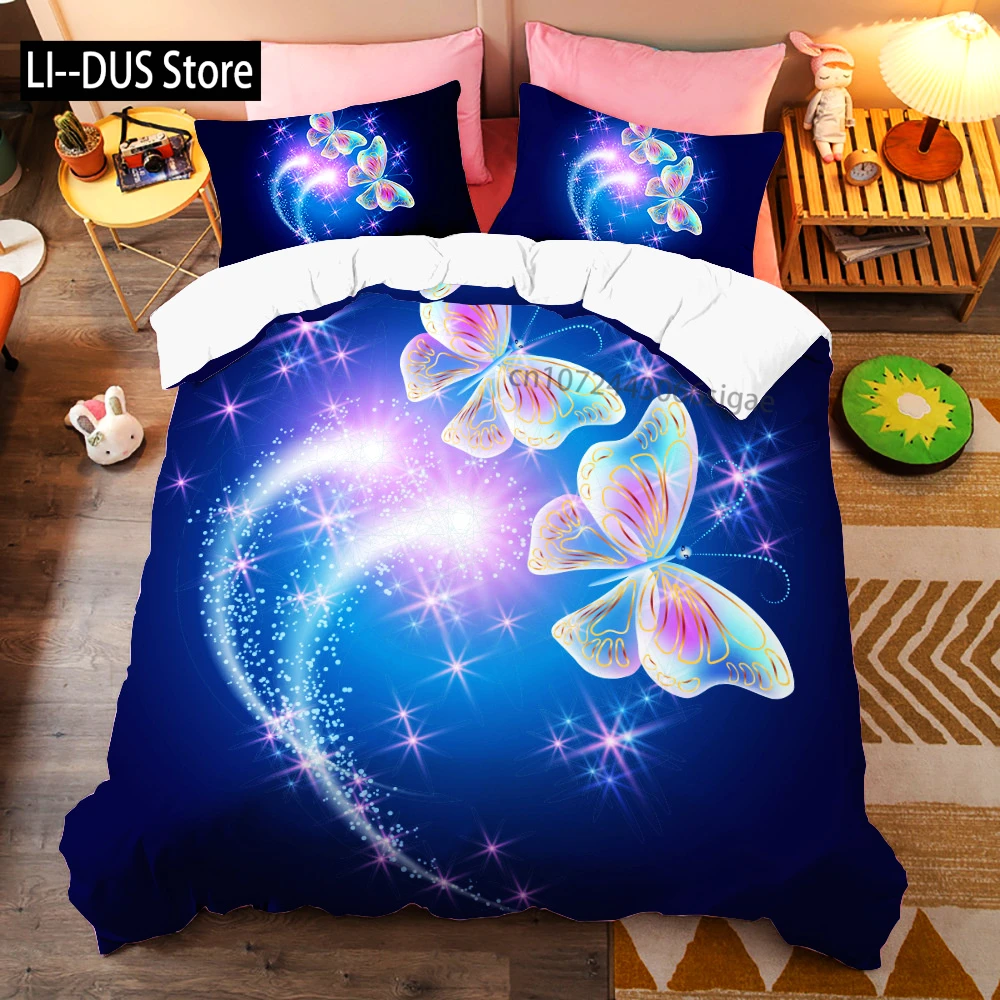 

Colorful Beautiful Butterfly Bedding Set Flying Animal Duvet Cover Set Pillowcase Soft Polyester Comforter Set For Women Girls