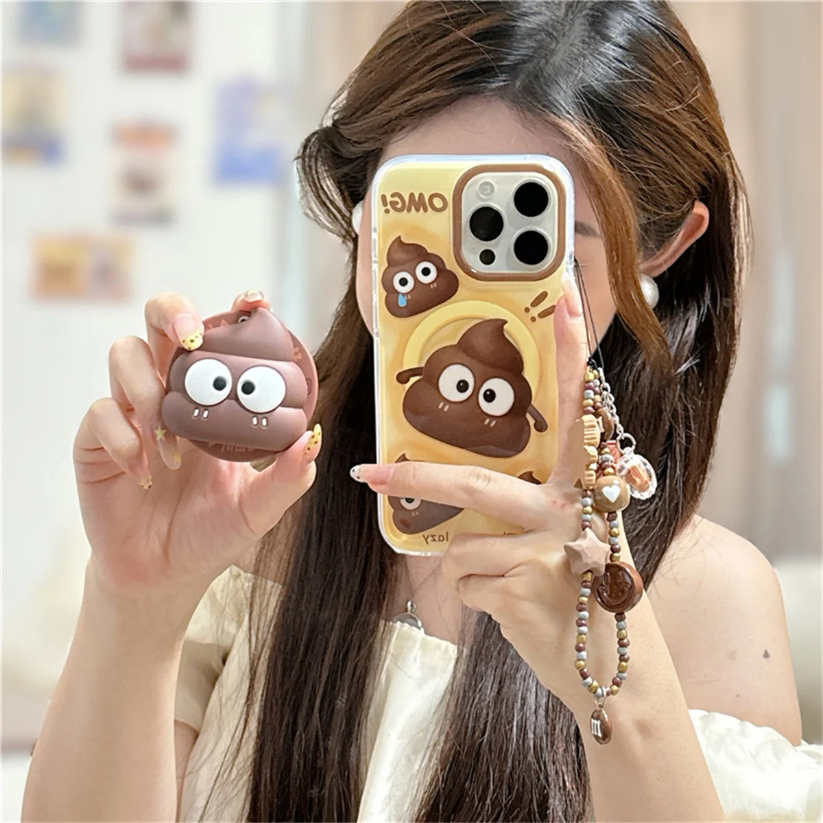 

Funny Cute Cartoon Magnetic Stand Holder Phone Case For iPhone 16 Pro 15 14 Pro Max Cover with Chain Kawaii Cases for Magsafe Fu