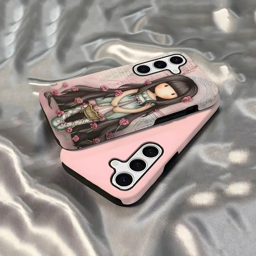 Gorjusses Linda muñeca Santoroes funda de teléfono para Samsung S25 Ultra S21 S22 S23 FE S24 Plus A56 A36 A16 funda brillante 2 en 1