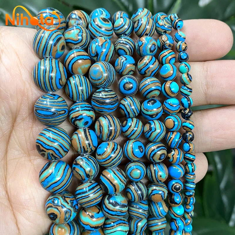 

Blue Lace Malachite Stone Beads Round Loose Spacer Bead for Jewelry Making DIY Bracelet Accessories 15'' Strand 4/6/8/10/12mm