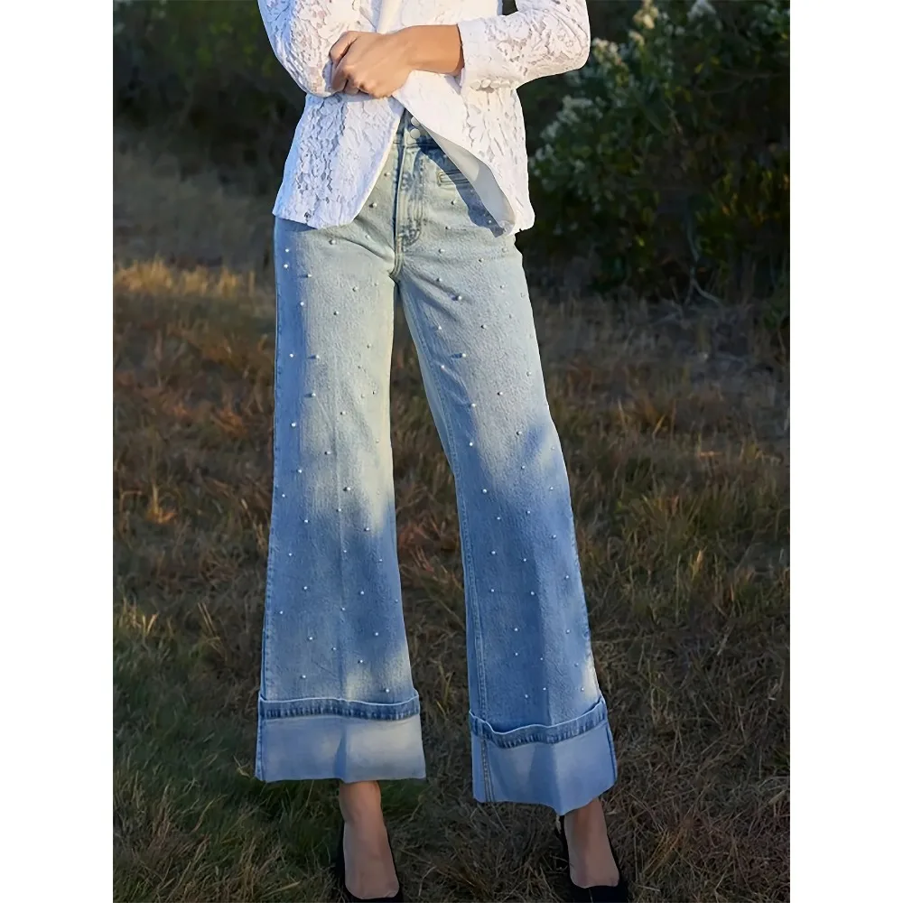 

Однотонные женские джинсы, прямые брюки до щиколотки с высокой талией, джинсовые винтажные потертые джинсы, свободный крой с карманами, осень 2024, молния