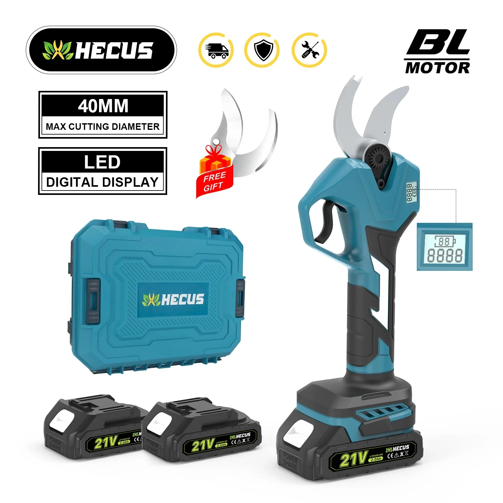 Gisam 40mm Brushless Electric Pruner Shear 2Gear Cordless Fruit Tree Bonsai Pruning Electric Scissors For Makita 18V Battery Pin