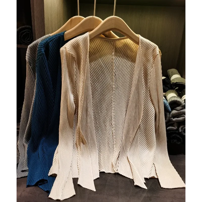 

Жакет женский плиссированный Miyake с длинным рукавом, весна 2026, новая классика, элегантный свободный тонкий кардиган в тон, эластичный топ