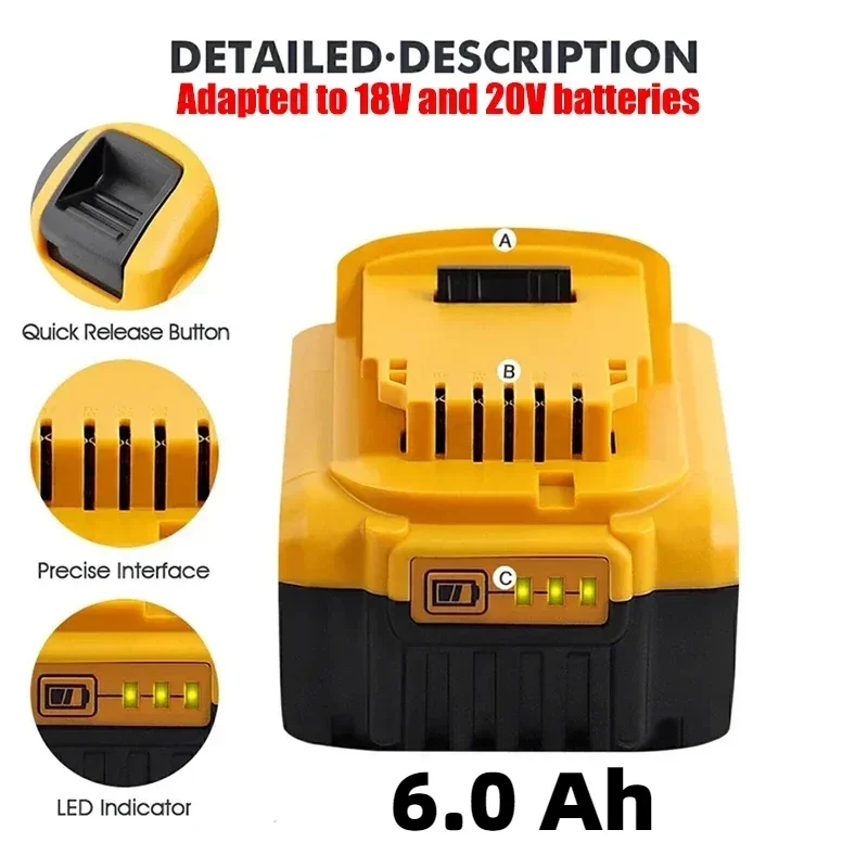 20V/18V 6Ah for Dewalt DCB200 790 Rechargeable MAX Lithium Battery DCB206 DCB207 DCB204 DCB203 200 DCB181 DCS391N DCD740 DCD785