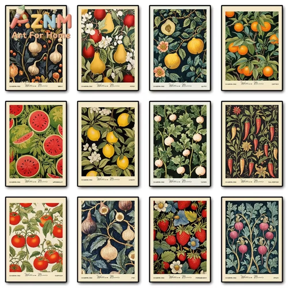 

1 шт. Ретро-постер Уильям Моррис с изображением еды, фруктов, овощей, картофеля, лимона, печать на холсте, настенное искусство, декор для комнаты и дома