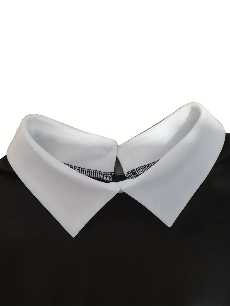 Plus ขนาด 1XL-5XL ผู้หญิง Elegant Contrast Collar แขนสั้นชุดผู้หญิงแฟชั่นติดตั้งฤดูร้อนชุด