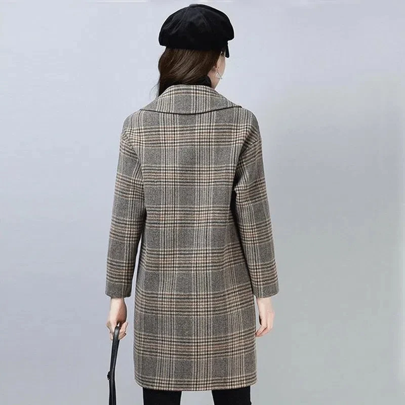 YQZ- A89757#Woolen Coat For Women 2024 New Korean Version Loose Plaid Medium Long Coat Autumn Winter Top Cheap Wholesale China