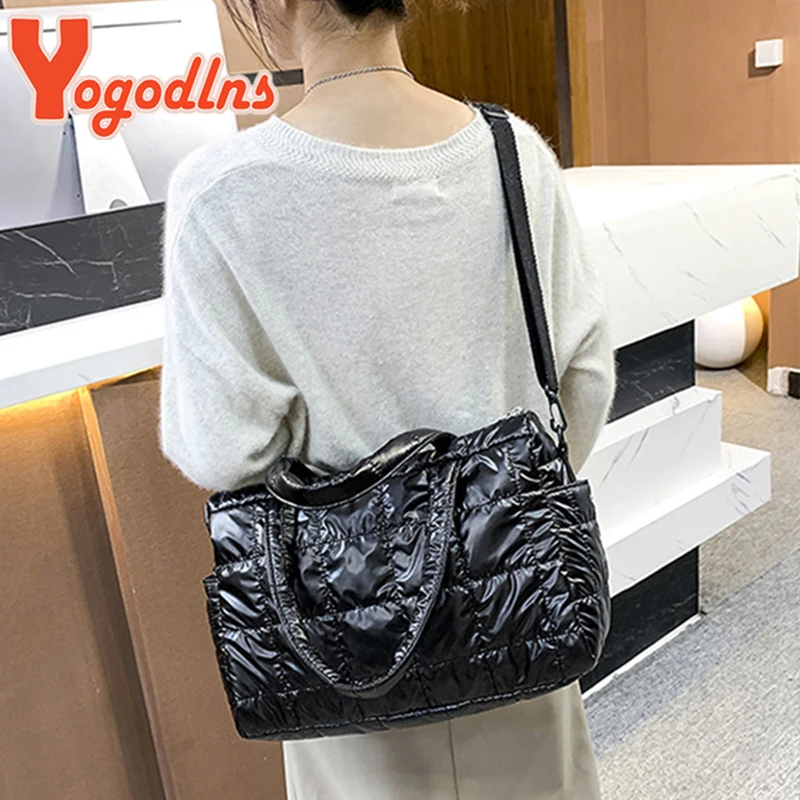 Yogodlns Luxury Space Padded Cotton Handbag Big Capacity Shoulder Bag Waterproof Nylon Bag Travel Down Crossbody Bag Purse Bolsa