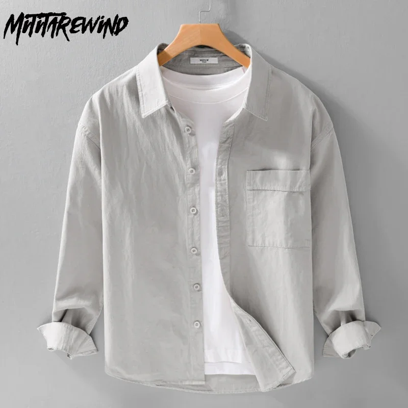 

Мужские свободные рубашки в корейском стиле, повседневные рубашки на весну-лето, 100% хлопок, на пуговицах, для мужчин, на каждый день, однотонные, простые, с отложным воротником