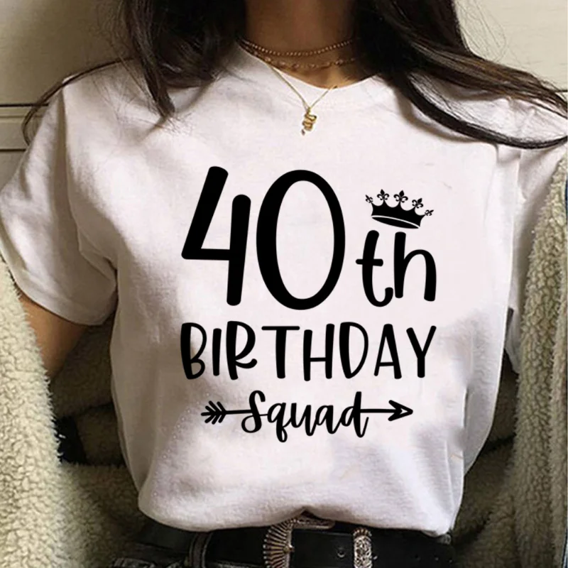 Fashionable 40-Letter Print Unisex Casual round Neck Short-Sleeved T-Shirt Aesthetic Top Summer fashion polyester fabric