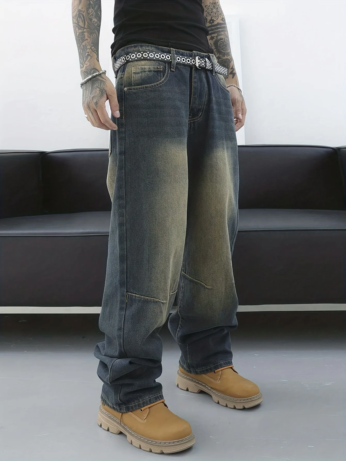 خمر الرجال y2k فضفاض الدينيم الجينز للرجال موضة سراويل تقليدية الشارع الشهير الدنيم الهيب هوب واسعة الساق مستقيم بناطيل كاجوال #1