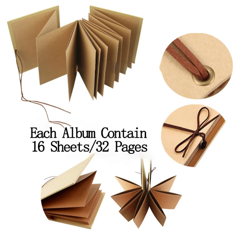 16-листный складной фотоальбом «сделай сам», книга-органы, ручная работа, твердый переплет, крафт-блокнот для рисования, бумага, юбилейный альбом для вырезок, фотоальбом