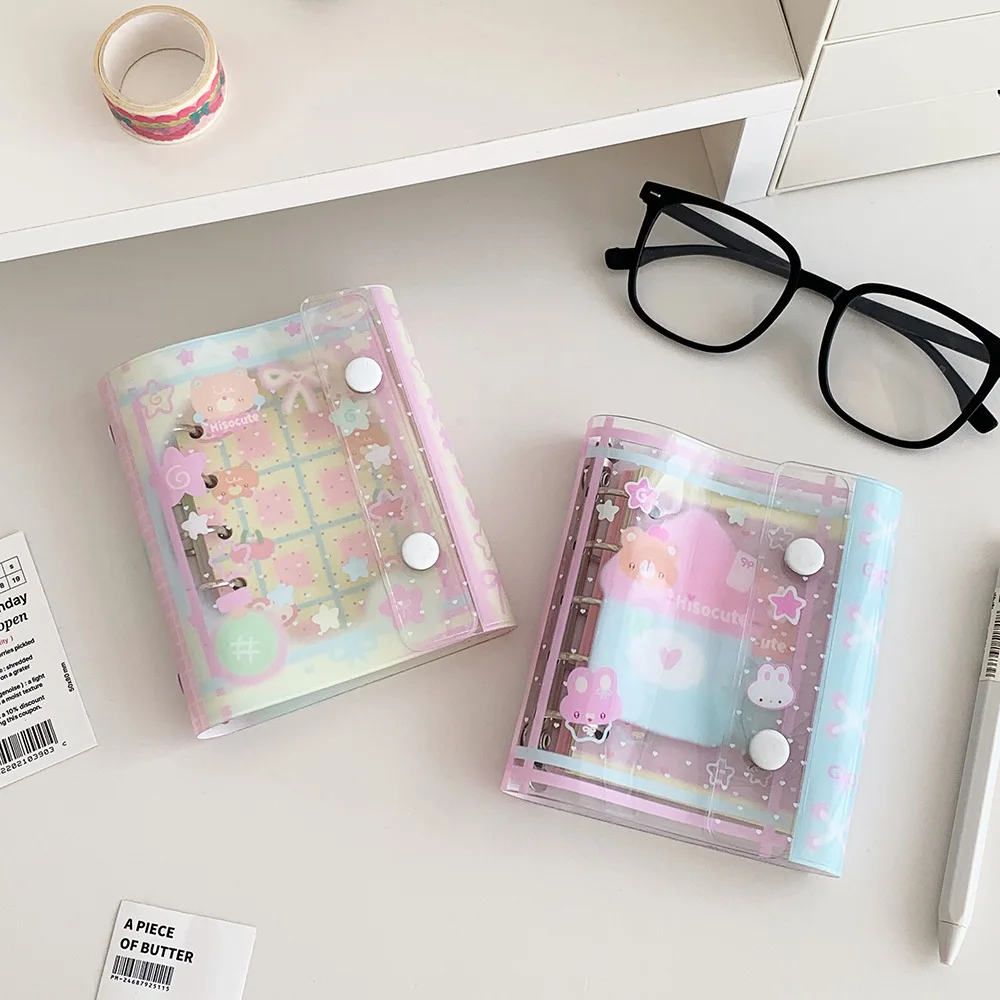 Hisocute Summer Transparent Loose Leaf Notebook Student M5 Cartoon House Diary Double Press Button Account Book Female