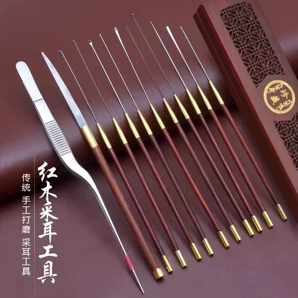 

Набор для чистки ушей из красного сандалового дерева с ватными тампонами, профессиональный инструмент для чистки ушей