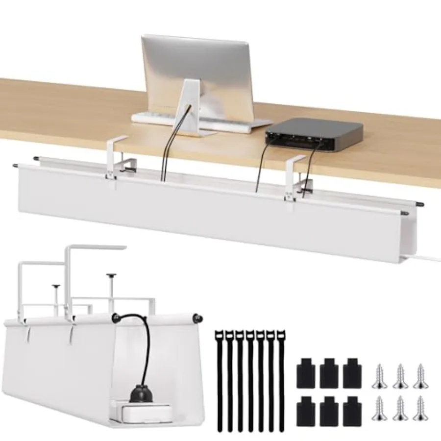 

Under Desk Cable Management Tray for Office/Home Use, Fabric Material, Black, No-Drill Installation with 16 Cable Ties, Fits Ad