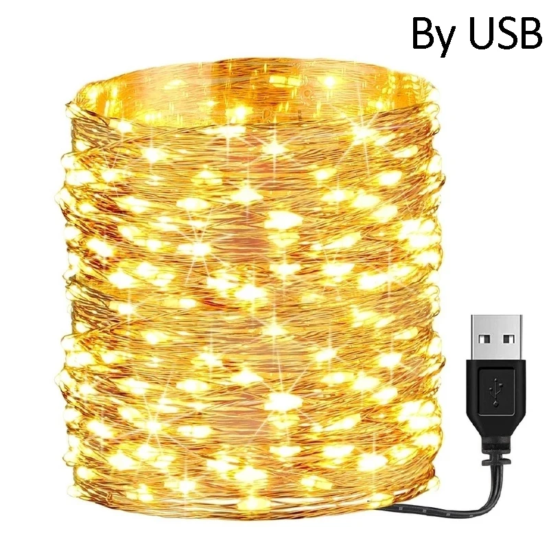 5M 10M USB Battery LED Lights String Copper Wire Fairy Garland Light Lamp Christmas Wedding Party Xmas Lighting Decoration