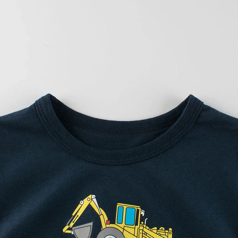 2024 Cartoon Excavator Print Boys T Shirt for Summer Children's T-Shirts Short Sleeves O-Neck Kids Clothes Toddler Cotton Tops