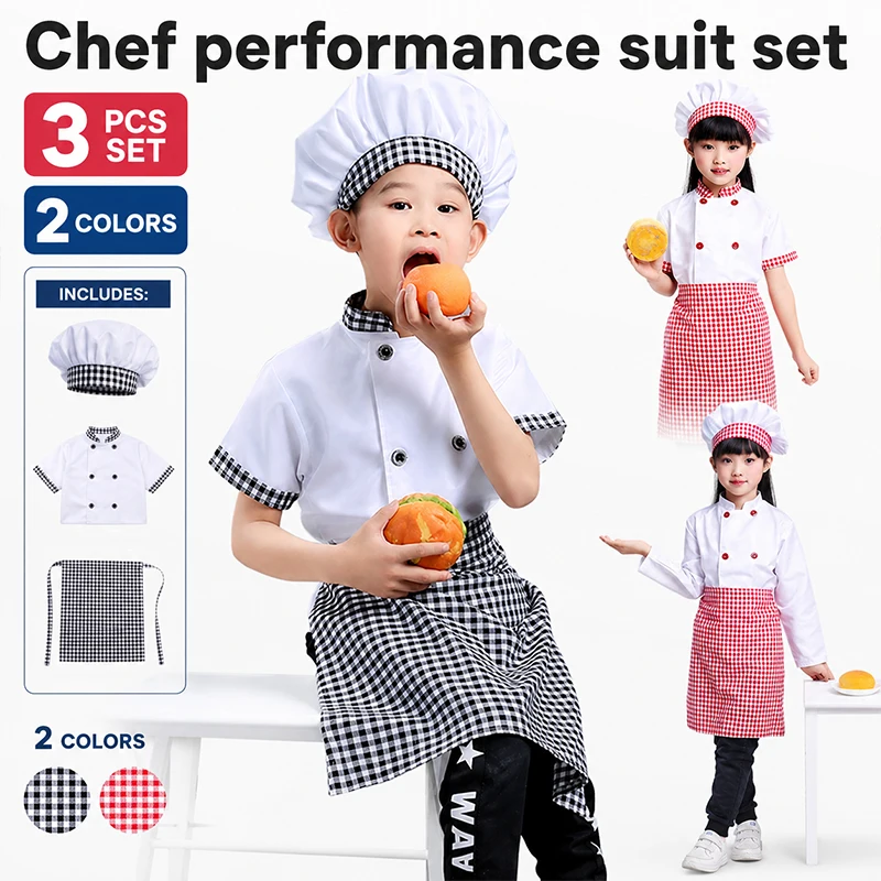 Kids Chef Uniform With Cook Hat Children Restaurant Cosplay Costume Set Boys Girls Holiday Party School Stage Performance view 5
