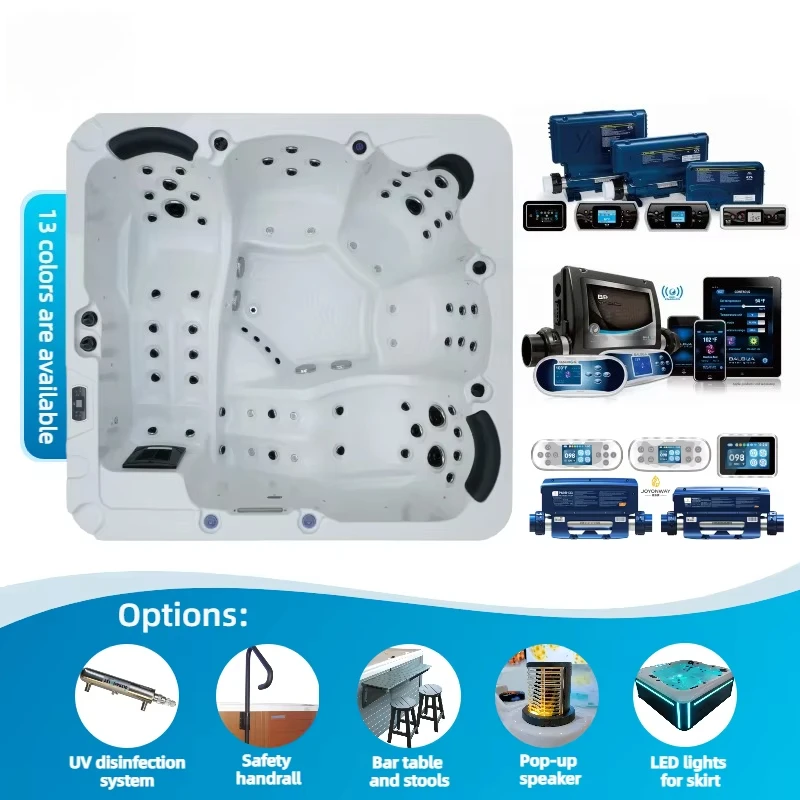 Custom 2.2m 5 Person Acrylic Outdoor Hot Tub, Whirlpool Spa with 72 Massage Jets, Ozone System & LED Light Control
