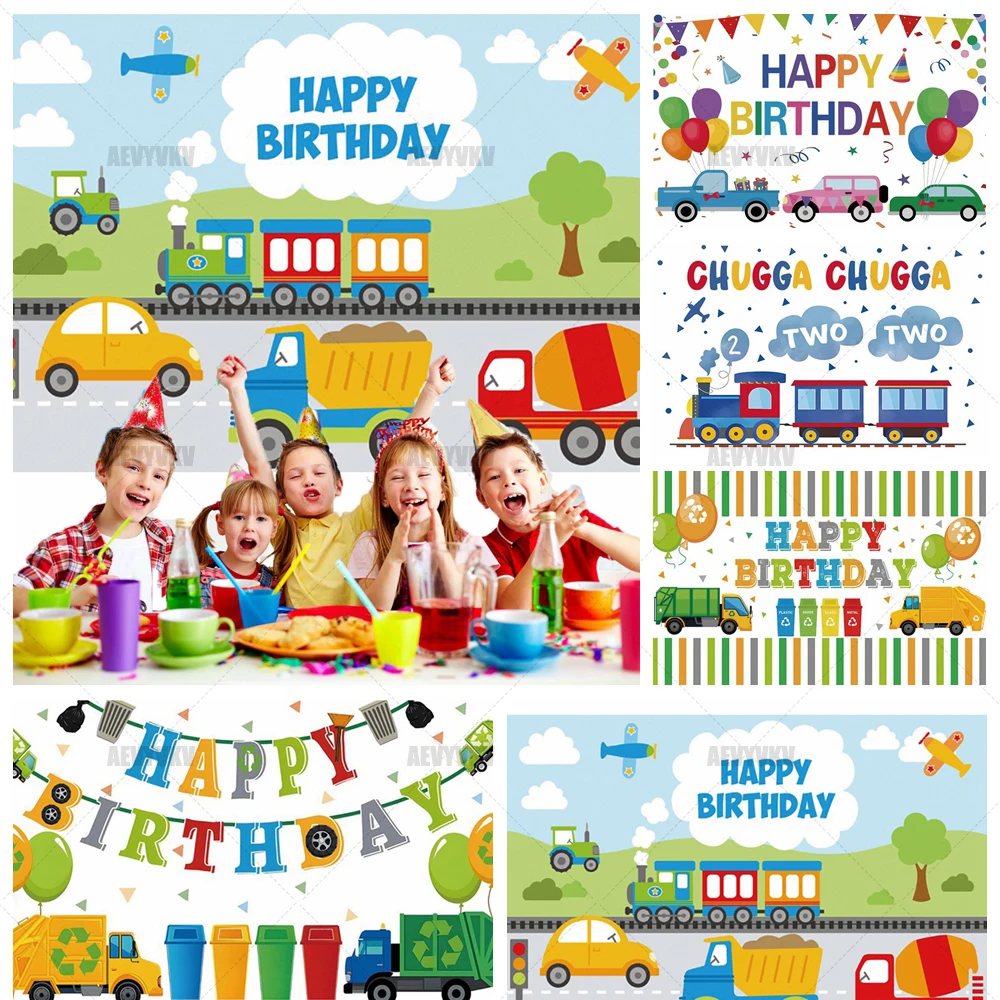 

Cartoon Train Car Transport Car Balloon Theme Baby Photography Background Gift Background 1st Birthday Party Decoration Props