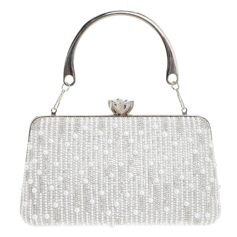 Formal Silver Evening Bags Women Luxury Design Double Side Diamonds Pearl Handbag Light Gold Clutch Torebki Na Wesele Dla Kobiet