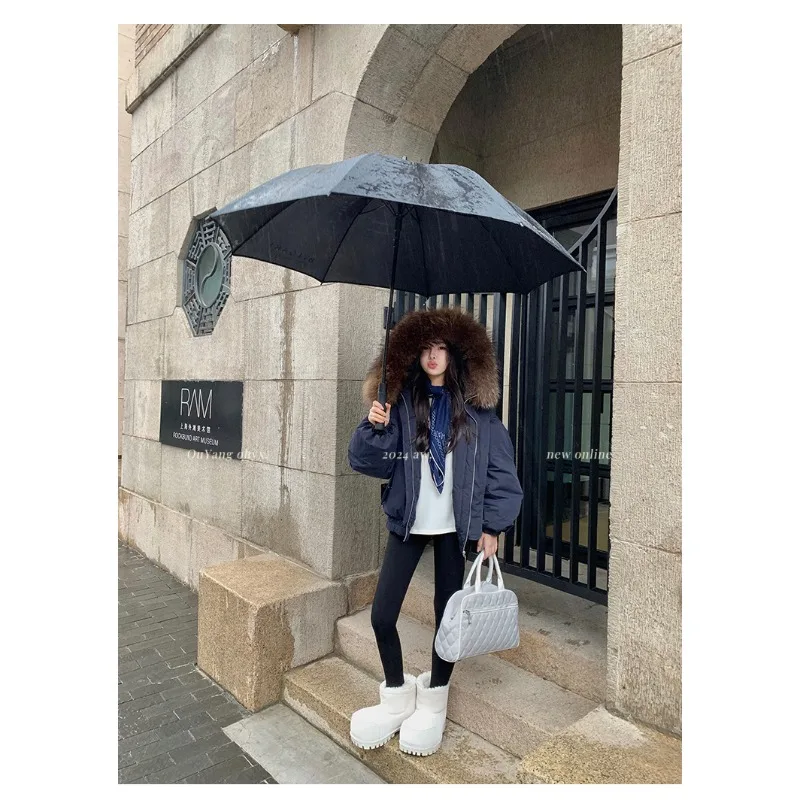 

YYAHAHAS Cow Horn Button Big Fur Collar Hooded Cotton Jacket Women's Short Winter Thick Workwear Parkas Female Clothing