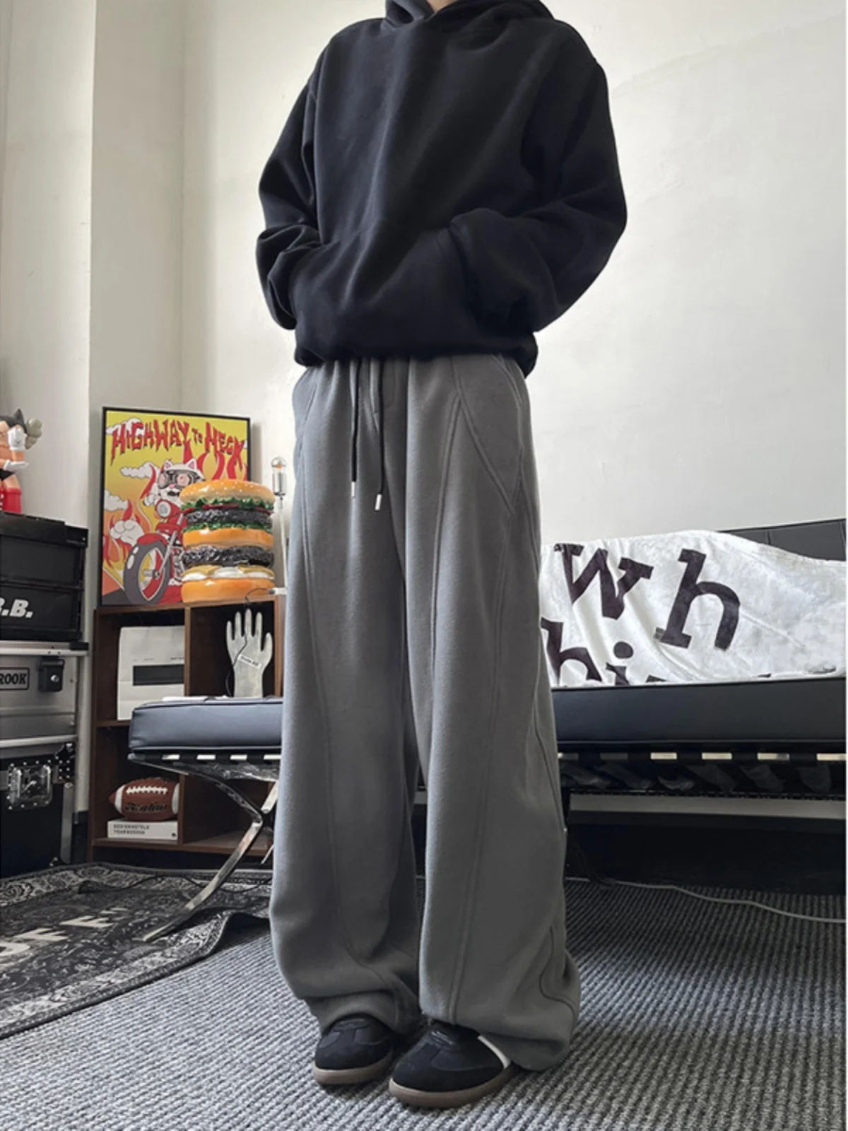 

Deep ey American Retro Fce Sports Pants Loose Wide Leg Knife Men's Autumn Winter Casual Trousers Faionable Loose Fit