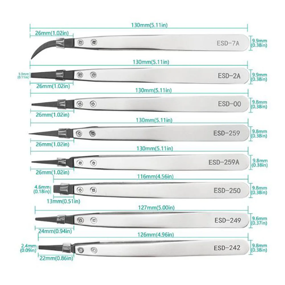 Precision Tweezers Set ESD Anti Static Stainless Steel Tweezers Repair Tool For Electronics Repair Soldering Crafts