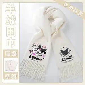 Kuromi new cute warm scarf for winter, new Sanrio kawaii windproof and cold-proof scarf, versatile couple and girl birthday gift