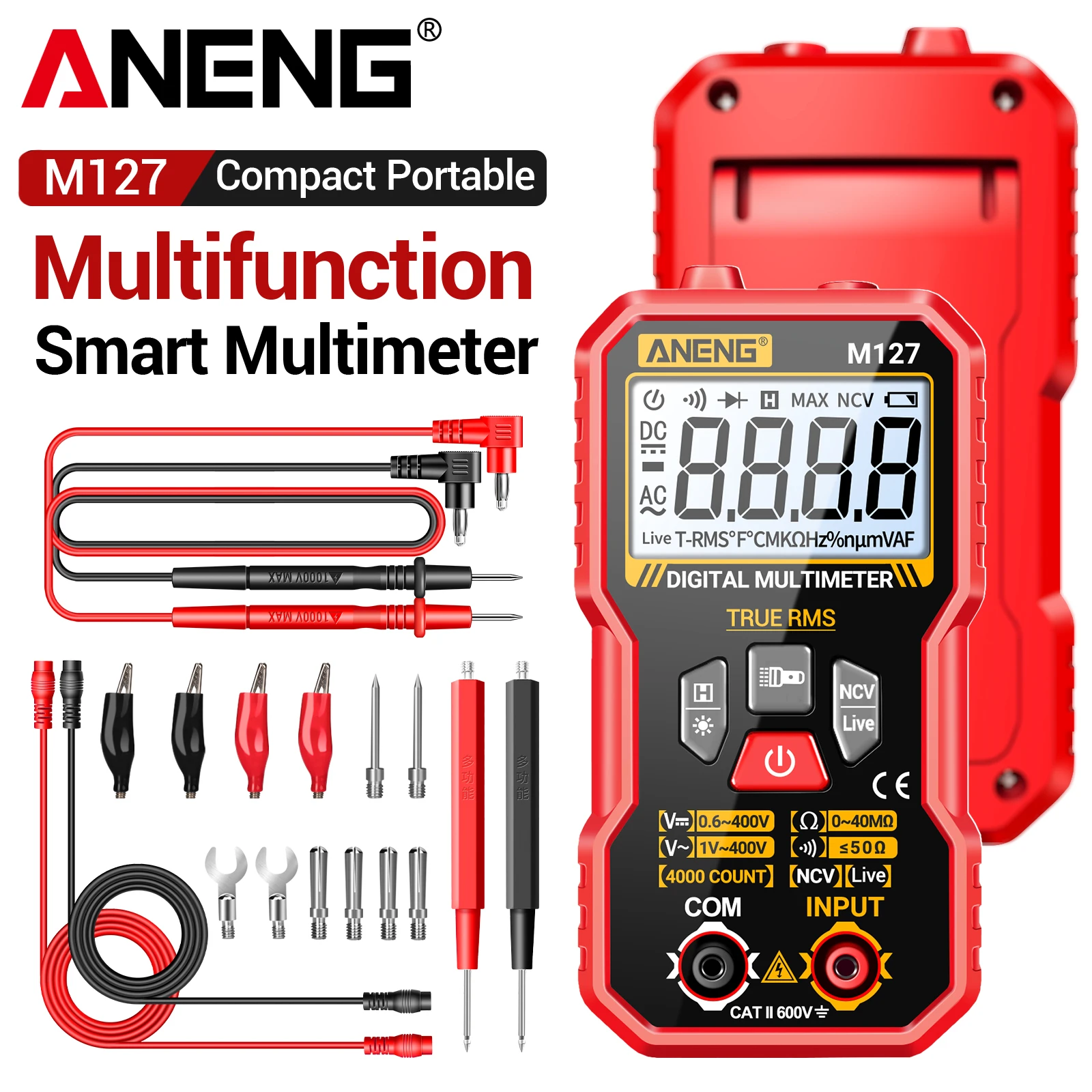 

ANENG M127 highprecision digital multimeter for measure AC/DC 400V voltage resistance with flashlight backlight electrical meter