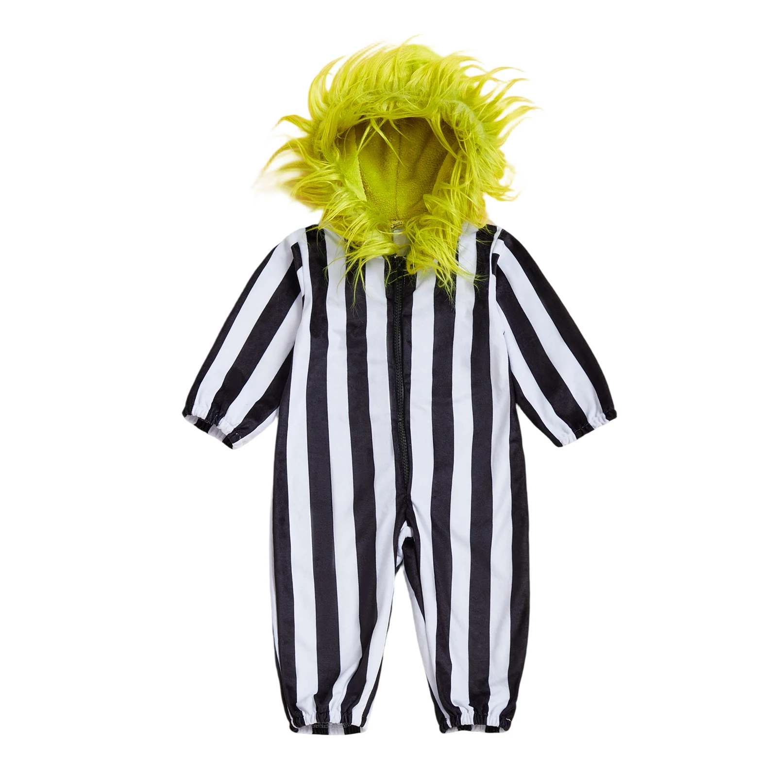 

Детский костюм на Хэллоуин с длинными рукавами и полосками, комбинезон с капюшоном на молнии, наряд для малышей