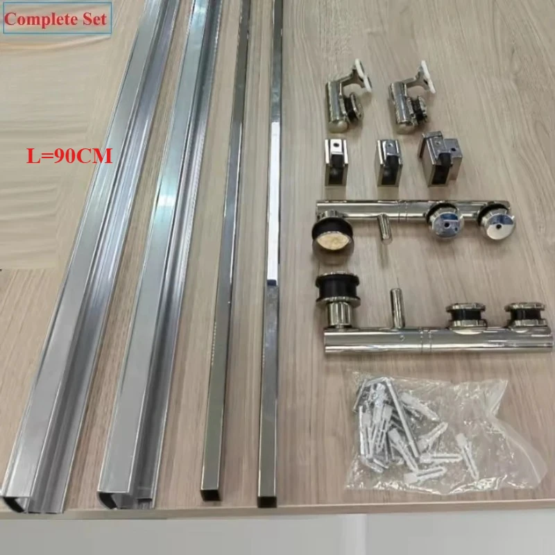 SUS304 Inward Open Sliding Glass Shower Door Rolling Wheel Kit With Track For Corner Space-saving Shower Cubicle Enclosure