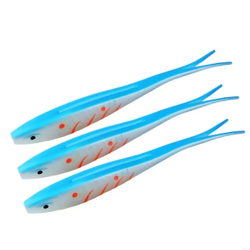 

3pcs Artificial Swimbait Saltwater Elastic Baits Soft Lure Swim Baits Fishing Tackle Forked Tail Fishing Lure