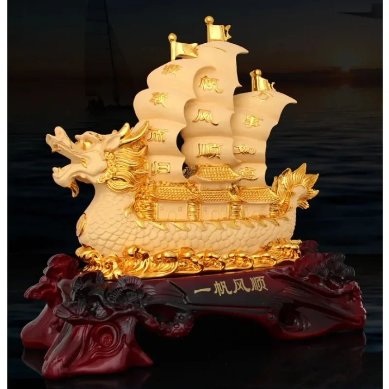 Chinese Style Retro Lucky Smooth Sailing Resin Sailboat Statue Money Ferry Study Living Room Ornaments Crafts Christmas Gifts