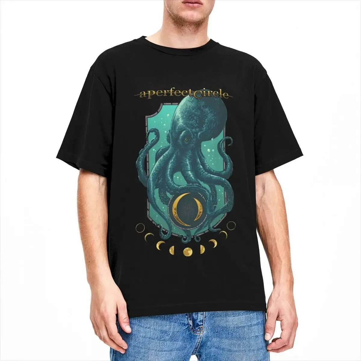 Men\'s T-Shirts A Perfect Circle Moon Oracle Cotton Tees Short Sleeve Rock Band Octopus T Shirts Round Collar Clothing Graphic