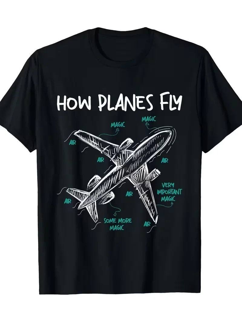 Adult and Children's Retro Graffiti-style Street-busting Airplane Magic Pure Cotton T-shirt, Casual Lines + Playful Text