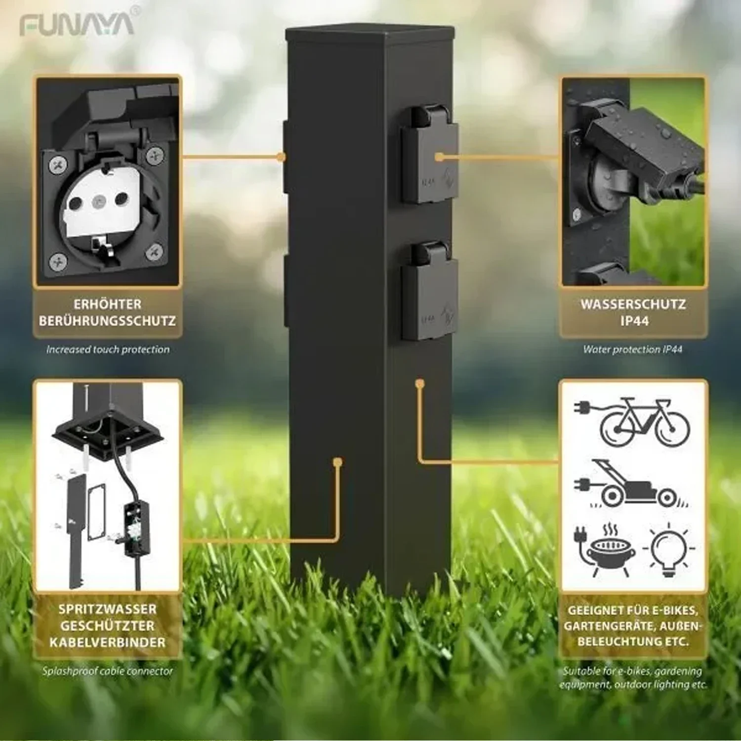 FUNAYA 16A Outdoor Waterproof Socket Wall Mounted EU Garden Charging Socket for Secure Externally Located Electrical Connections