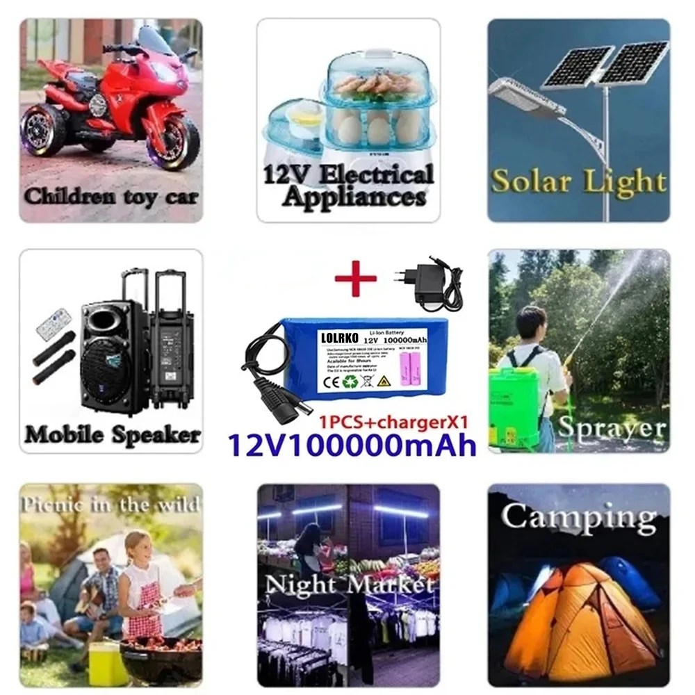 Original NEW Portable Super 12V 100000mAh Battery Rechargeable Lithium Ion Battery Pack Capacity DC 12.6v 30Ah CCTV Cam Monitor