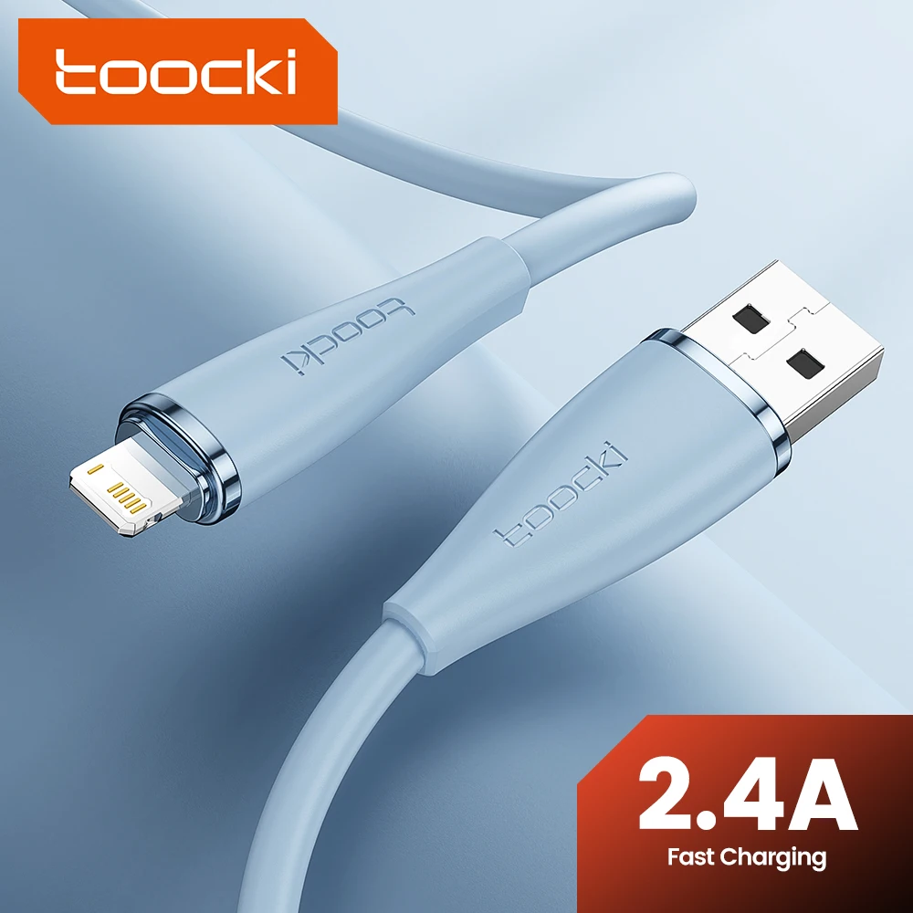Toocki 2.4A USB Cable Fast Charging For iPhone Series Soft TPE Data Cable For iPhone 14 13 12 11 Pro Max X Plus iPad Pro Airpods