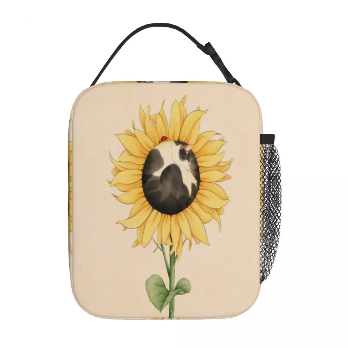 Bestselling Cat In Sunflower With Ladybird Striped Cooler Tote After School Snack Meal Prep Bag